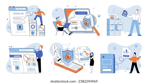 Ilustración vectorial de seguridad de la información. La metáfora de seguridad de la información pone de relieve la necesidad de medidas proactivas para salvaguardar la información digital. La protección de los datos confidenciales es esencial para prevenir