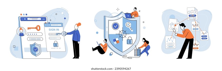 Information security vector illustration. Robust encryption technologies provide additional layer protection for sensitive information The information security metaphor highlights need for proactive