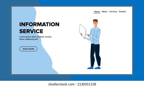 Information service customer call. computer web technology. support center character web flat cartoon illustration