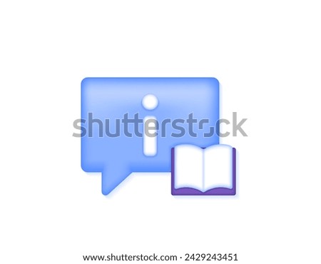 an information service design concept. instructions or guides. dialog box and book symbols. help for users. information provider. 3d symbols or icons. minimalist 3d concept design. graphic elements