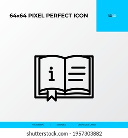 Information service and info center vector line icon style. User guide book 64x64 Pixel perfect