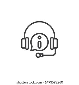 Information service line icon. linear style sign for mobile concept and web design. Technical support service with headphones outline vector icon. Symbol, logo illustration. Vector graphics