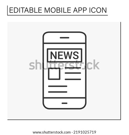 Information service line icon. Newspaper on smartphone. Article website. Mobile app concept. Isolated vector illustration. Editable stroke