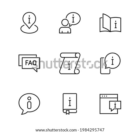 Information A set of Icons on the topic Help Desk, Vector Icons, contains icons such as Information Center, Information directory, Instructions. Editable stroke. Isolated