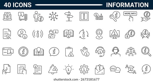 Conjunto de información de iconos web en estilo de línea. Pictogramas e infografías para App móviles y Web. trazo editable. Vector completo.