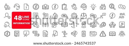 Information set of web icons in line style. Info and Help Desk icons for web and mobile app. Containing user manual, instruction, guidebook, reference, information support, assistant, customer help