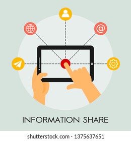 Information share with hand and tablet symbol.