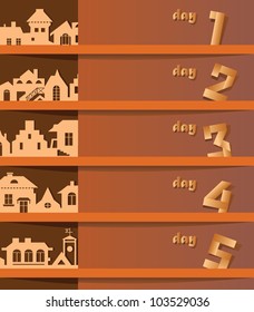 information sheet with the figures of the curved paper tape. Silhouettes of the city.