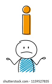 Information sign with confused stickman. Vector.