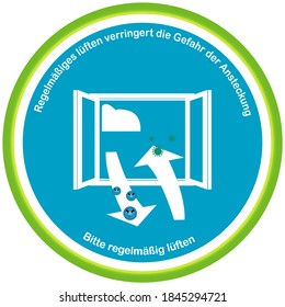 Information sign with German text: Regular ventilation reduces the risk of infection. Please ventilate regularly. vector