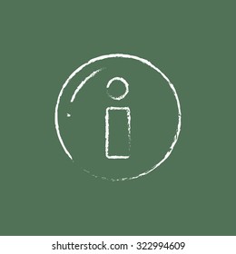 Information sign hand drawn in chalk on a blackboard vector white icon isolated on a green background.