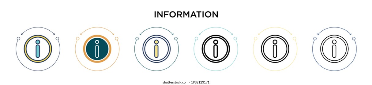 Icono de signo de información en el estilo relleno, delgado, contorno y trazo. Ilustración vectorial de dos iconos vectoriales de información en color y negro se pueden utilizar para móviles, ui, web