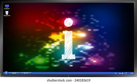 Information sign. Icon info on the screen monitor. Scribble and hatching style. Made vector illustration