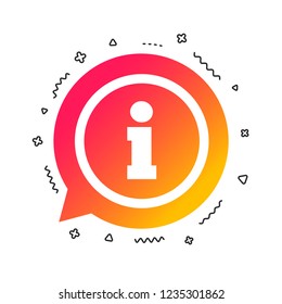 Information sign icon. Info speech bubble symbol. Colorful geometric shapes. Gradient information icon design.  Vector