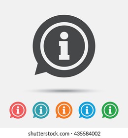 Information sign icon. Info speech bubble symbol. Graphic element on white background. Colour clean flat information icons. Vector