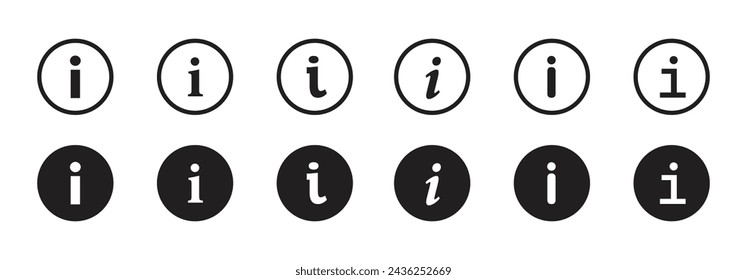 Information sign icon set in flat style. Info buttons for application and website.