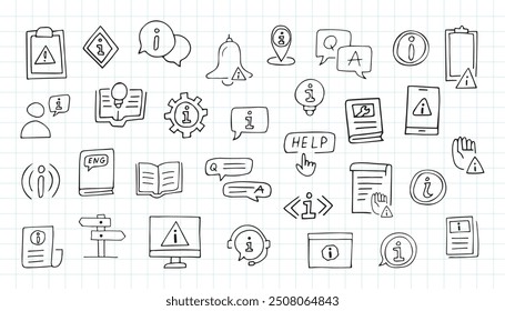 information. a sign indicating information about something. Doodle. stickers. frame. the template for the banner. vector. a worldwide sign. black lines.