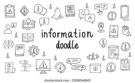 information. a sign indicating information about something. Doodle. stickers. frame. the template for the banner. vector. a worldwide sign. black lines.