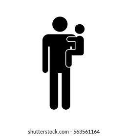 Information sign with a silhouette of a person. Vector icon of a man with a baby in arms. It can be used as an information sticker.