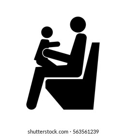 Information sign with a silhouette of a person. Vector icon of sitting parent with baby. It can be used as a sticker for vehicles. 