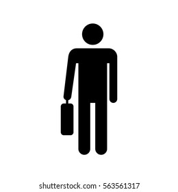 Information Sign With A Silhouette Of A Person. Vector Icon Of A Man With A Suitcase. It Can Be Used As An Information Sticker.