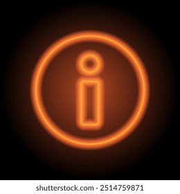 Informationszeichen einfaches Symbol. Flaches Design. Orangefarbenes Neon auf schwarzem Hintergrund.ai