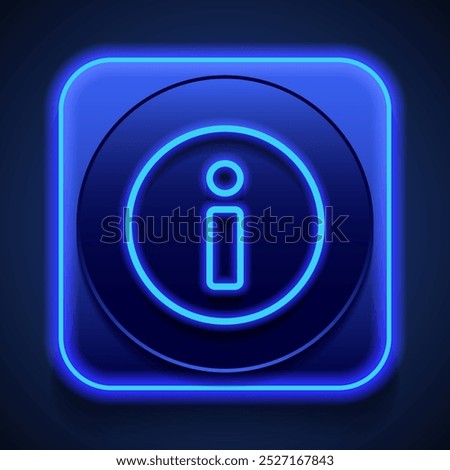 Information sign simple icon. Flat design. Blue neon style on button. With shadow.ai