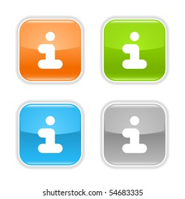 Information sign web 2.0 button. Colored glossy rounded square shapes with shadow on white background.