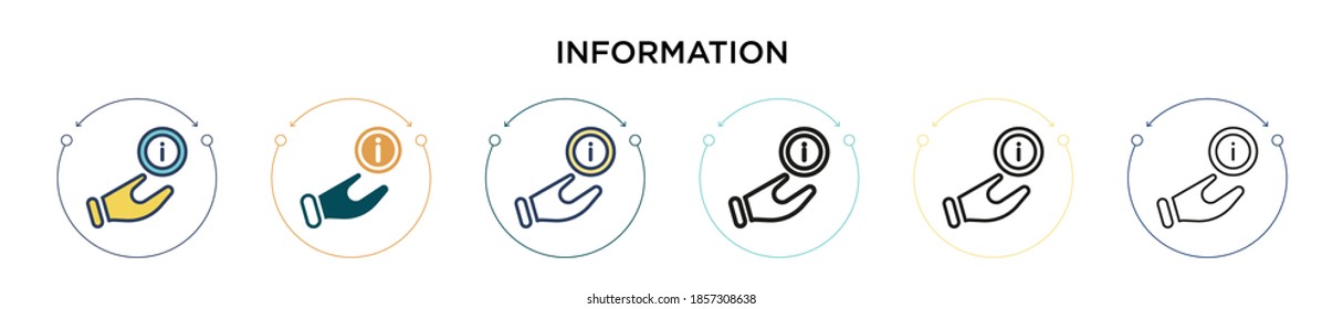 Icono de la señal de información en el estilo relleno, delgado, contorno y trazo. Ilustración vectorial de dos iconos vectoriales de señales de información en color y negro se pueden utilizar para móviles, ui, web