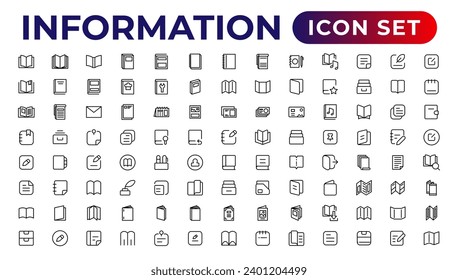 Information simple minimal thin line icons.Brochure line icons set. Flyer leaflet, catalogue, booklet, magazine, letterhead, open book and other.
