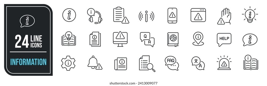 Information simple minimal thin line icons. Related manual, instruction, support, service. Vector illustration.