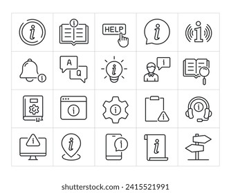 Information simple minimal thin line icons. Related guide, instruction, manual, guidebook. Vector illustration.