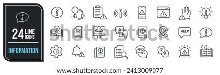 Information simple minimal thin line icons. Related manual, instruction, support, service. Vector illustration.