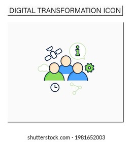 Information society color icon. Uniting people. Creation, distribution, use info. Communication space. Digital transformation concept.Isolated vector illustration