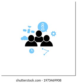 Information society glyph icon. Uniting people. Creation, distribution, use info. Communication space. Digital transformation concept.Filled flat sign. Isolated silhouette vector illustration
