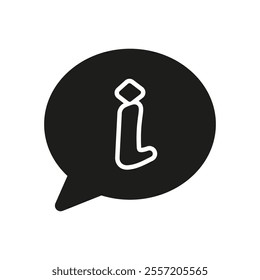 Information in Speech Bubble Silhouette Icon. Communication and Customer Support. Info and Help Glyph Symbol. Isolated Vector Illustration.