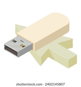 Information storage icon isometric vector. Metal portable white flash drive icon. Electronic device, modern technology