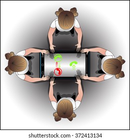 Information stream between people via phone. Vector illustration.