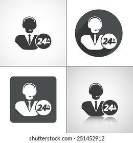 Information support 24 hours icons. Set elements for design. Vector illustration