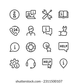 Soporte de información, ajuste de iconos de estilo lineal. Información útil, asesoramiento sobre un tema. Fuente de conocimiento, experiencia. Disposición a ayudar. Ancho de trazo editable