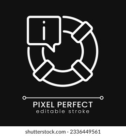 Information for surviving in accidents pixel perfect white linear icon for dark theme. Extreme situation. Thin line illustration. Isolated symbol for night mode. Editable stroke. Poppins font used