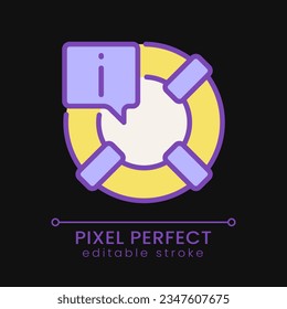 Informationen für das Überleben in Unfällen Pixel perfekte RGB-Farbsymbol für dunkles Thema. Extreme Situation. Einfache, ausgefüllte Linienzeichnung auf Nachtmodus-Hintergrund. Bearbeitbarer Strich. Poppins Schriftart verwendet