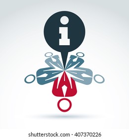 Information symbol, chat icon. Speech bubble with an info sign, team conversation, meeting concept.