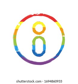 Information symbol in circle, inform desk, i letter, outline design. Drawing sign with LGBT style, seven colors of rainbow (red, orange, yellow, green, blue, indigo, violet