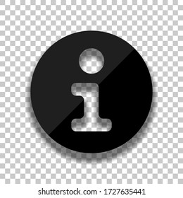 Símbolo de información en círculo, escritorio de información, carta. Icono de cristal negro con sombra suave sobre fondo transparente