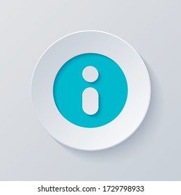Information symbol in circle, inform desk, i letter. Cut circle with gray and blue layers. Paper style