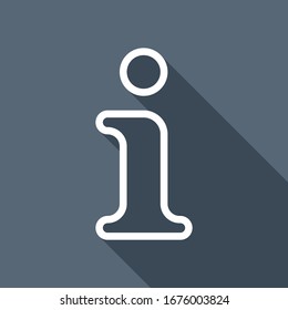 Information symbol, inform desk, i letter, outline design. White flat icon with long shadow on blue background