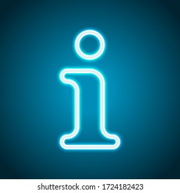 Information symbol, inform desk, i letter, outline design. Neon style. Light decoration icon. Bright electric symbol
