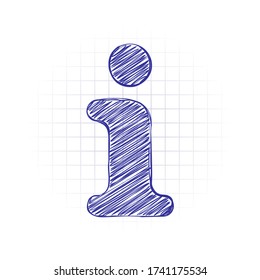 Information symbol, inform desk, i letter. Hand drawn sketched picture with scribble fill. Blue ink. Doodle on white background