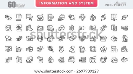 Information and System line icon set. connection, communication, technology, internet, IT, router, signal, wireless, information line icon set. Editable stroke